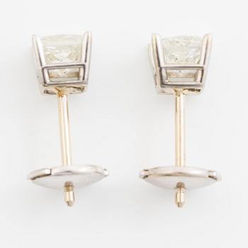 Earrings. a pair, 14K white gold with princess-cut diamonds.