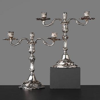 106. A pair of Swedish Rococo 18th century two-light candelabra.