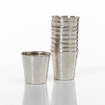 Ten small sterling silver beakers, marks of company Terrs i Wexiö AB, Växjö 1973-1976.