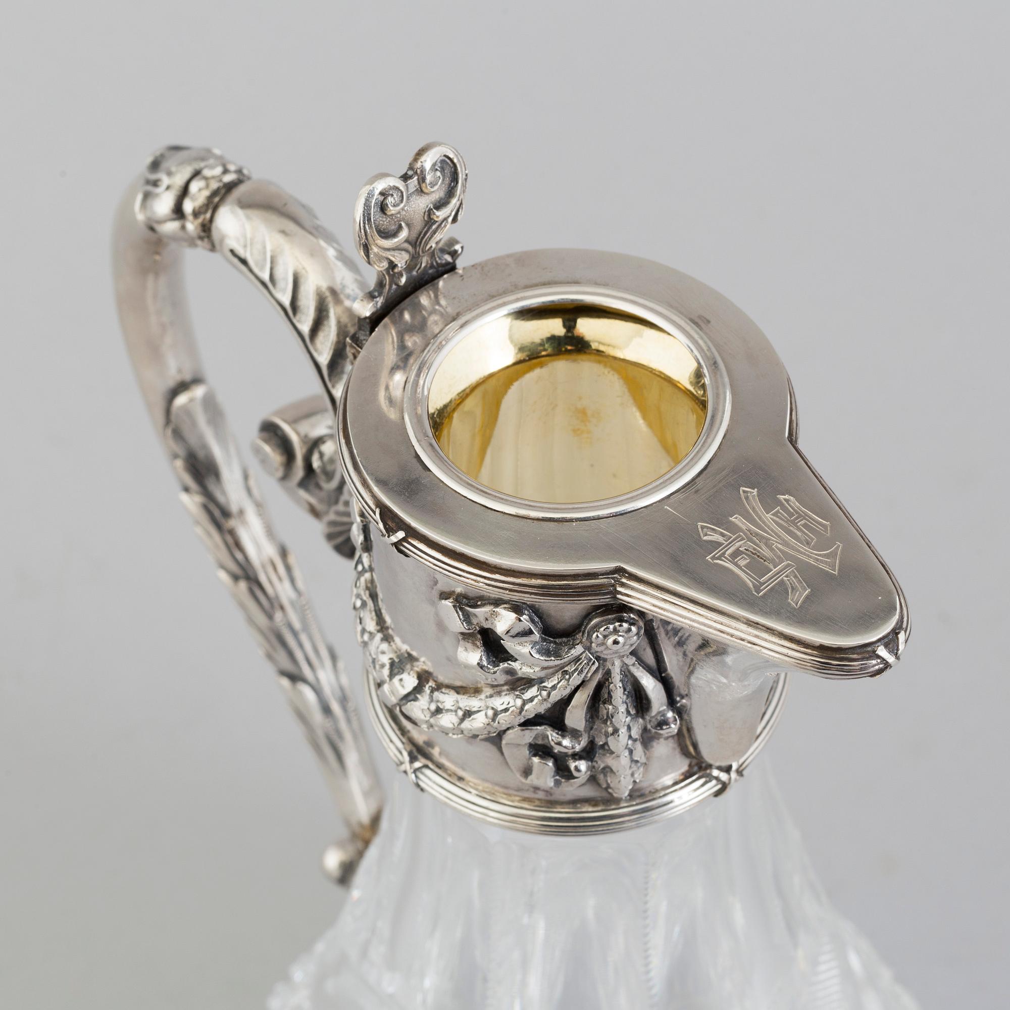 KANNA, glas och silver, stämplad V Gordon, omkr 1900.