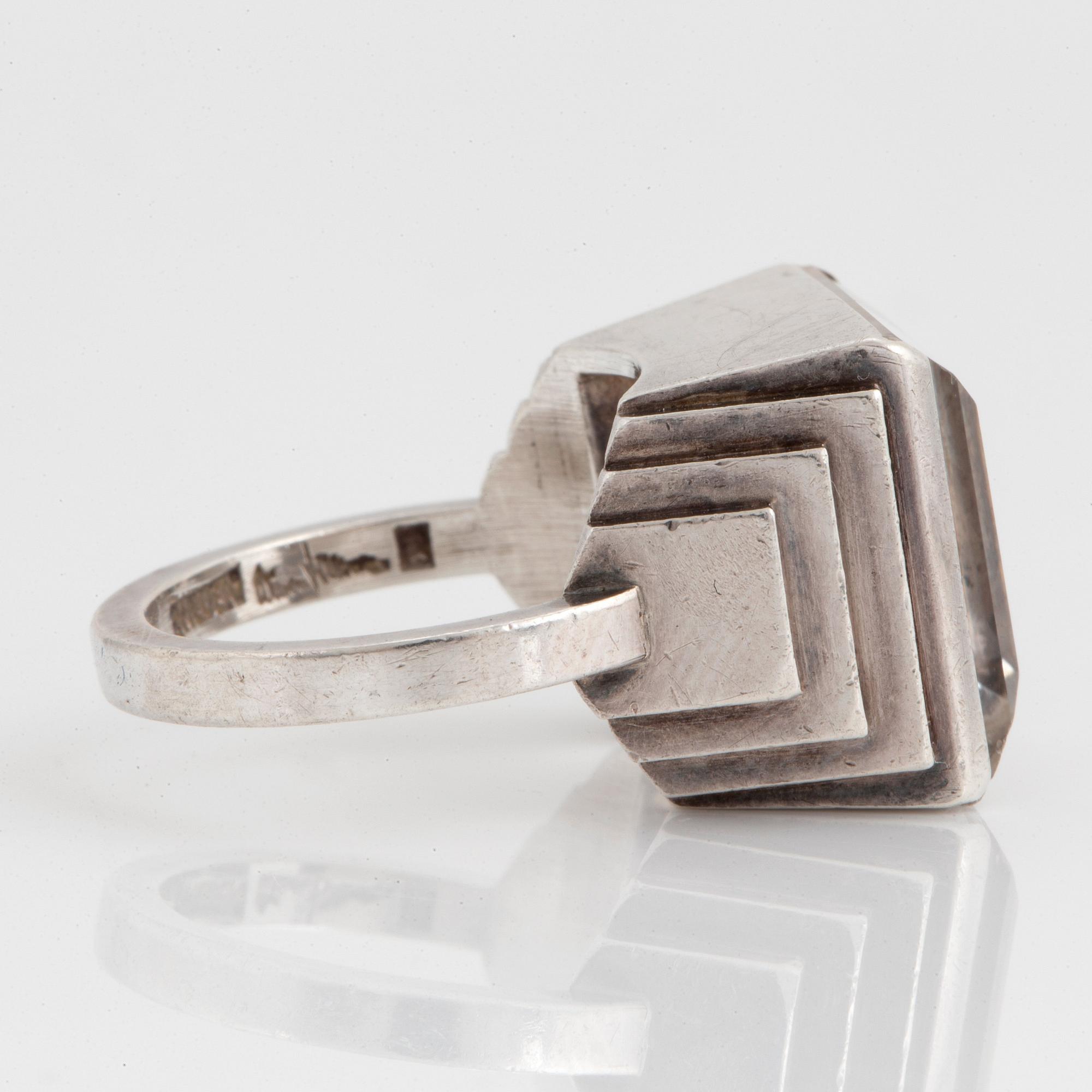 Wiwen Nilsson, a sterling silver ring with a facet cut rock crystal, Lund, Sweden 1965.