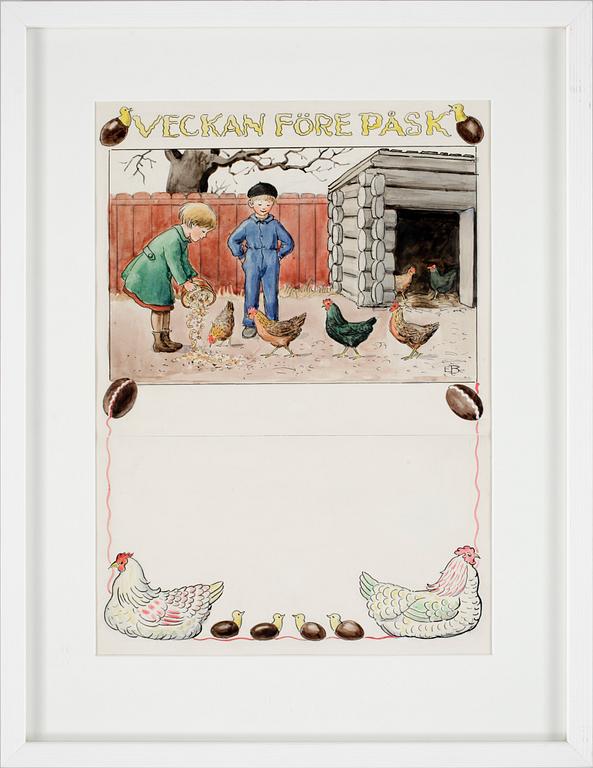 ELSA BESKOW, Akvarell och tusch. Signerad E.B.