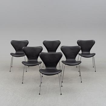 a set of six 'Sjuan' leather chairs by Arne Jacobsen, for Fritz Hansen.