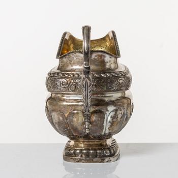 Confectionery bowl and cream jug, low-grade silver, Empire, 19th Century.