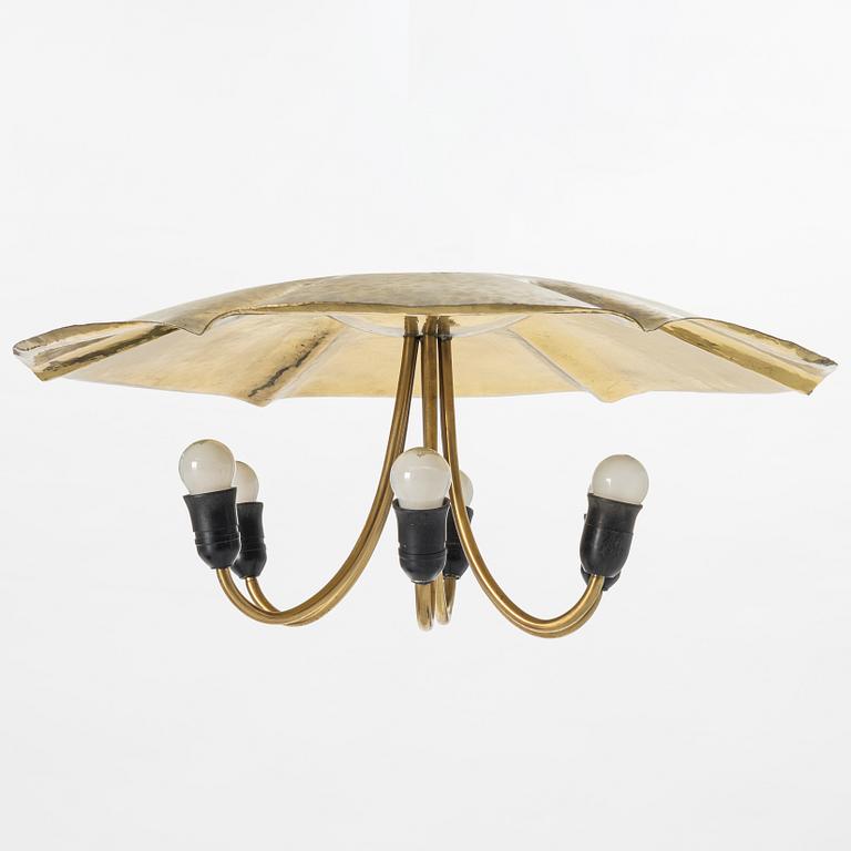 A brass ceiling light, mid 20th Century.