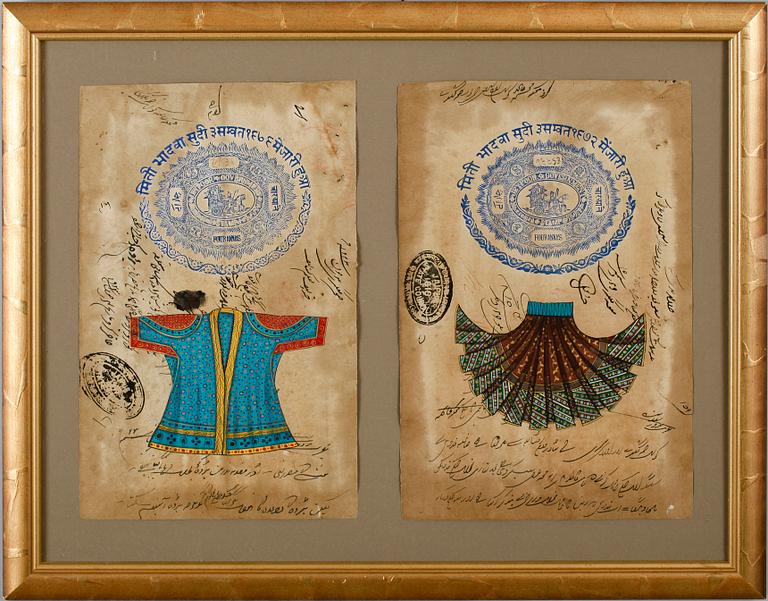 TAVLA, blandteknik, orientalisk, stämpel Jaipur 1810 state control.