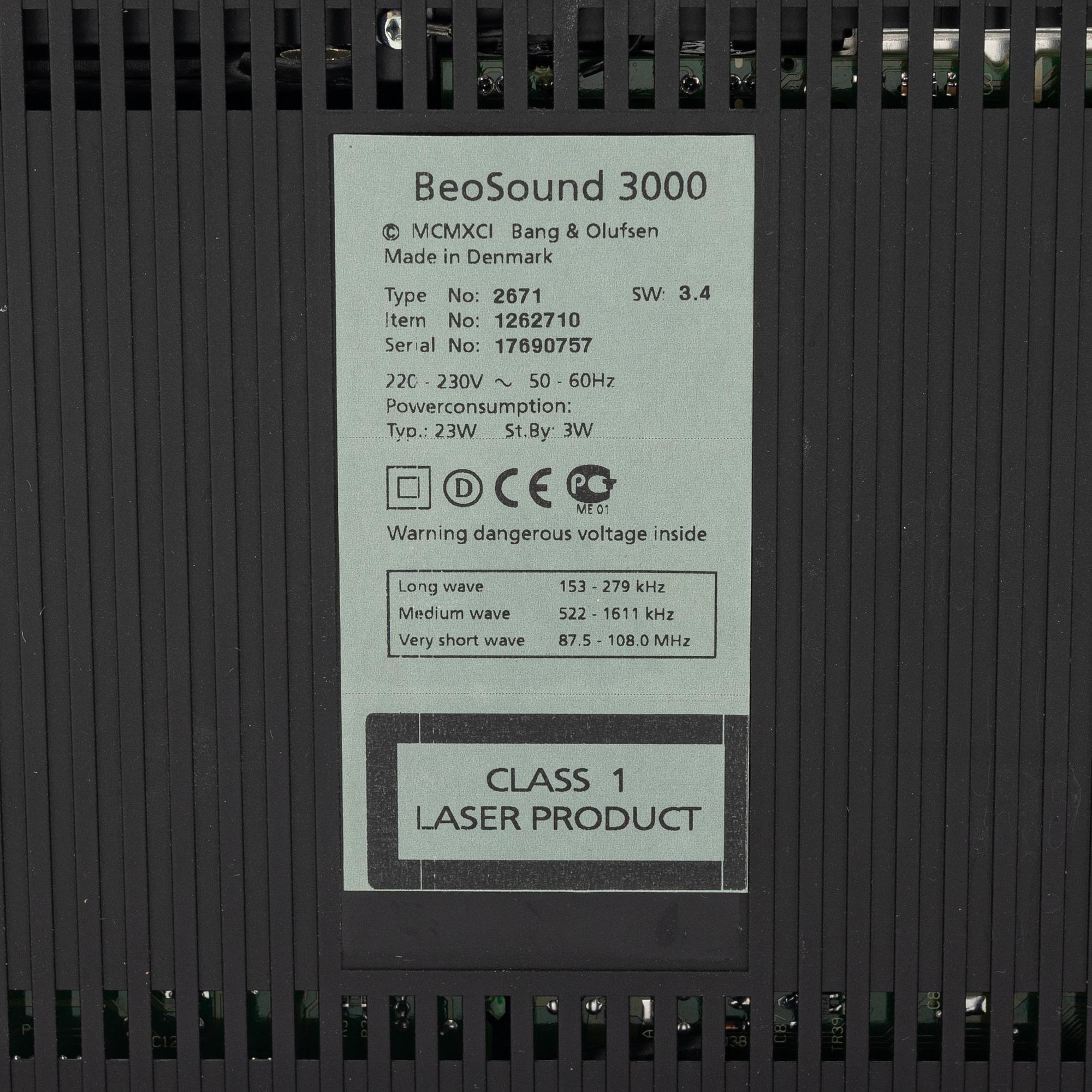 Bang & Olyfsen, a stereo and two speakers BeoSound 3000.