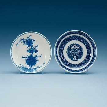 Two blue and white dishes, Qing dynasty.