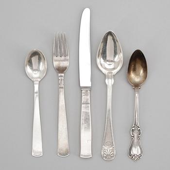 PARTI BESTICK, 37 delar, silver, bla "Rosenholm", 1800-1900-tal. Tot ca 820 gram.