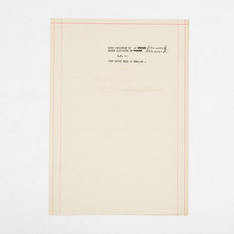 Original letter signed from Danish King Kristian II to King Henry VIII of England.