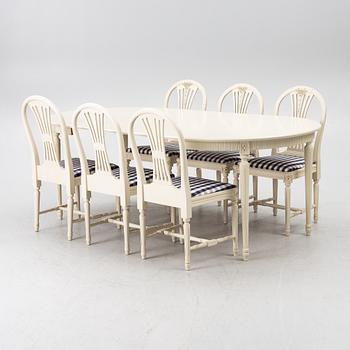 Dining table with 10 chairs, Gustavian style, second half of the 20th century.