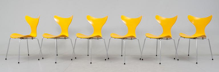 STOLAR, 6st, "Liljan / Måsen / Mågen", Arne Jacobsen, Fritz Hansen, 1979.