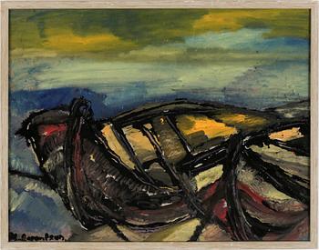 MONICA LORENTZON, blandteknik på pannå, signerad.