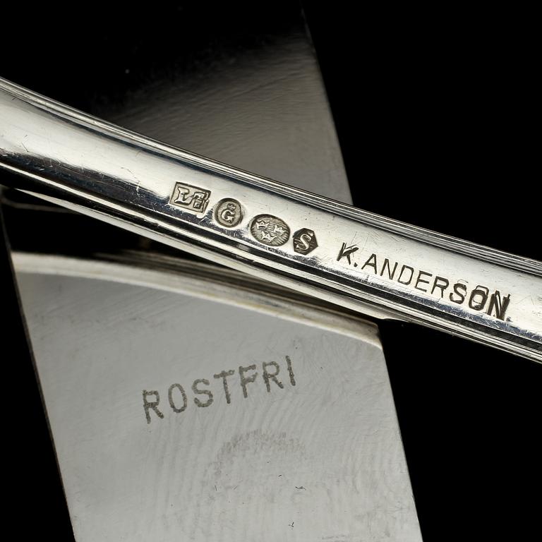 BESTICKUPPSÄTTNING, 66 delar, silver, delvis K Andersson, Stockholm, 1900-tal. Vikt ca 3 650 g.