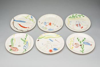 FISKTALLRIKAR, 13 st, flintgods, "Löja", Stig Lindberg, Gustavsberg.