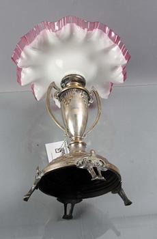 UPPSATSSKÅL, vitmetall samt glas, 1900-talets första hälft.