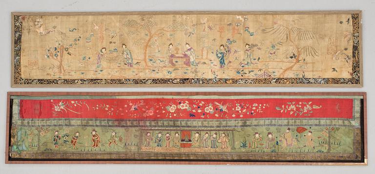 TEXTILFRAGMENT, 2 st, Kina, sen Qingdynasti.