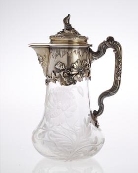 A Russian 20th century glass and parcel- gilt jug.