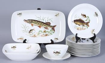FISKSERVIS, 16 delar, porslin, Rörstrand.