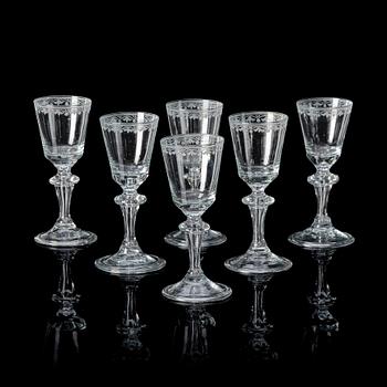 A set of six wine goblets, Germany, 18th century.