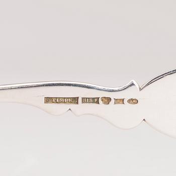 Silver serving cutlery, three with mark of Ferdinand Timper, Helsinki 1901-02 and a pair with German marks, ca. 1900.