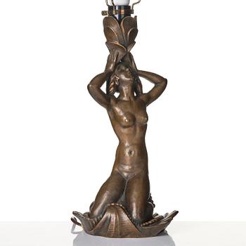 Hjördis Nordin-Tengbom, a patinated bronze table lamp, Herman Bergman konstgjuteri, Stockholm, 1922.