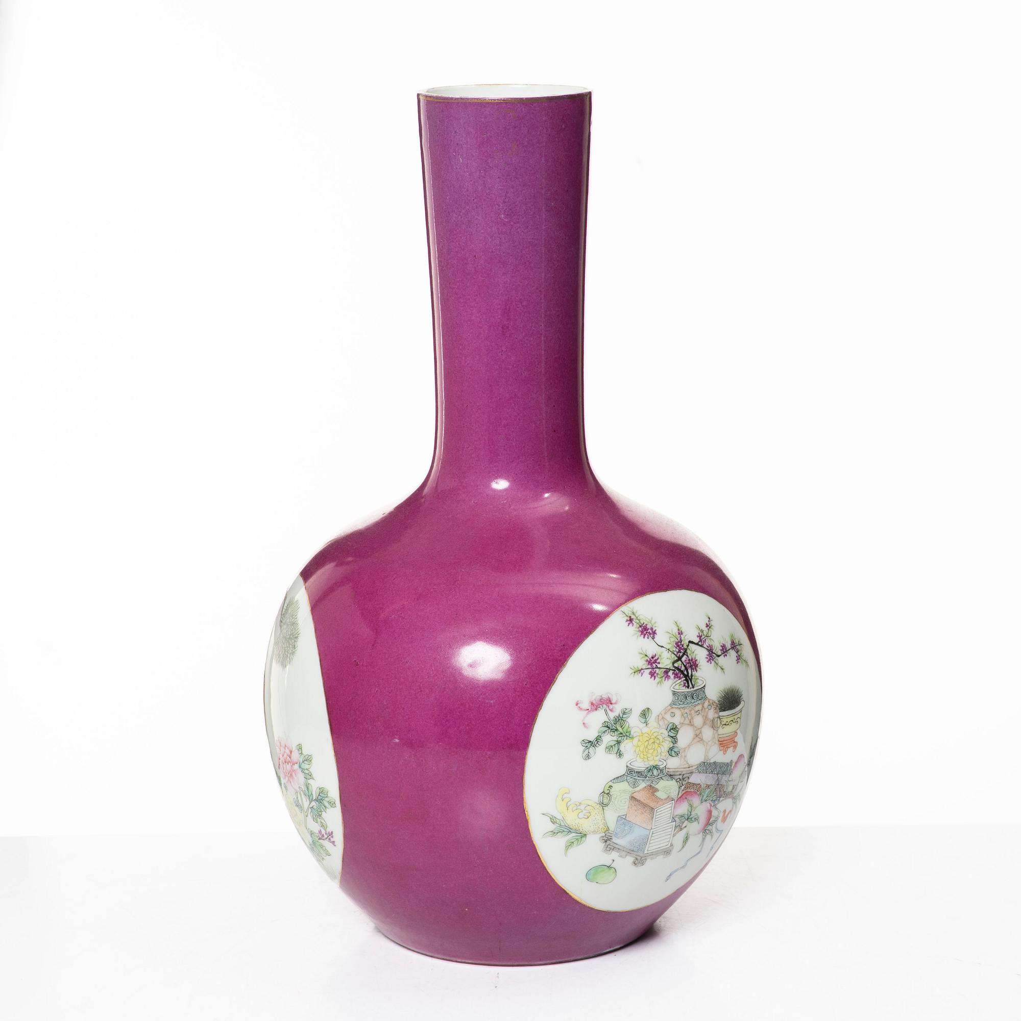 A pink ground Chinese famille rose vase, 20th century.