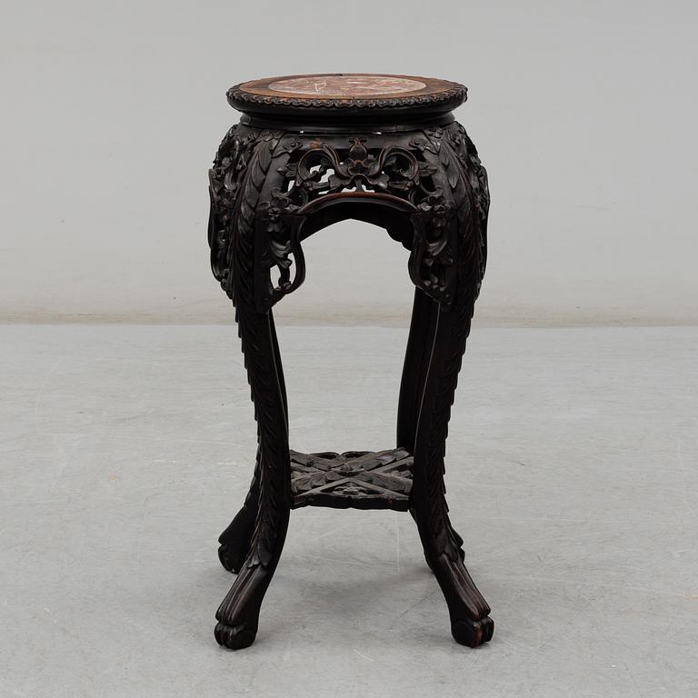 A Chinese wooden stand, with stone inlay, 20th century.