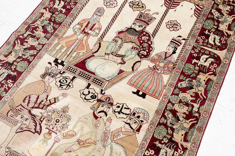 Matta, antik Kirman Laver, figural, södra Persien, ca 214 x 130 cm.