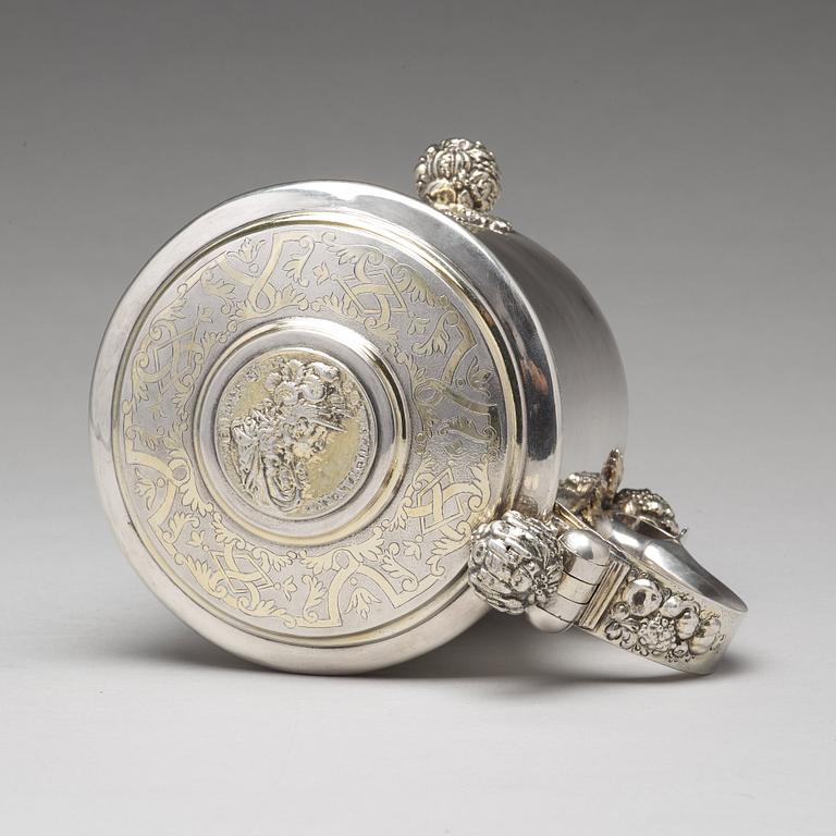 Michel Beck, dryckeskanna, silver, Stockholm (verksam -1630-1673). Barock.