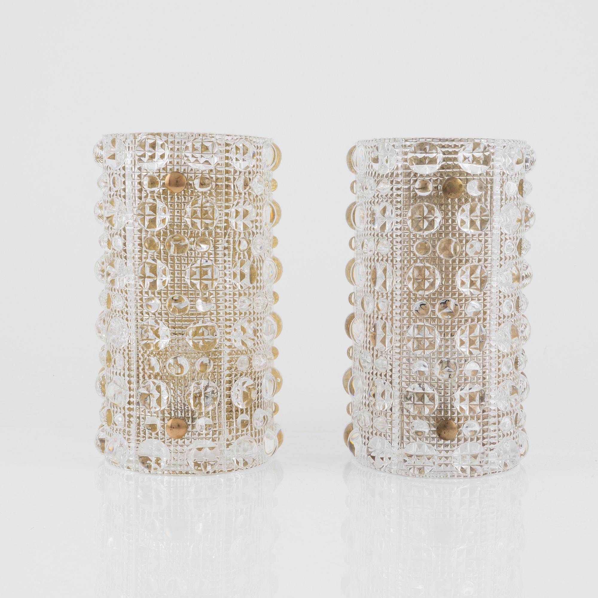 Carl Fagerlund, vägglampor ett par, Orrefors, 1960-tal.