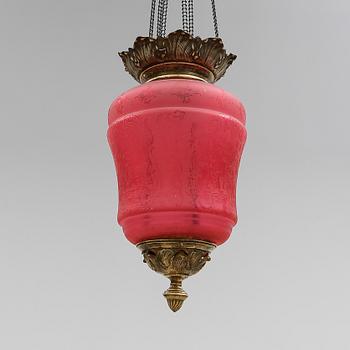 MÅNSKENSAMPEL, rosa glas, omkring år 1900. Höjd ca 40 cm.