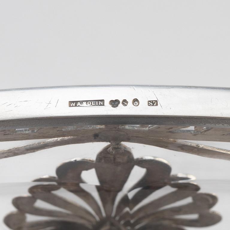 An ornate silver and glass dish, mark of W.A. Bolin, Stockholm 1920.