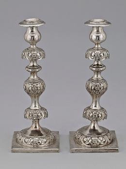 LJUSSTAKAR, ett par, silver, J A Goldman, Warszawa 1872.