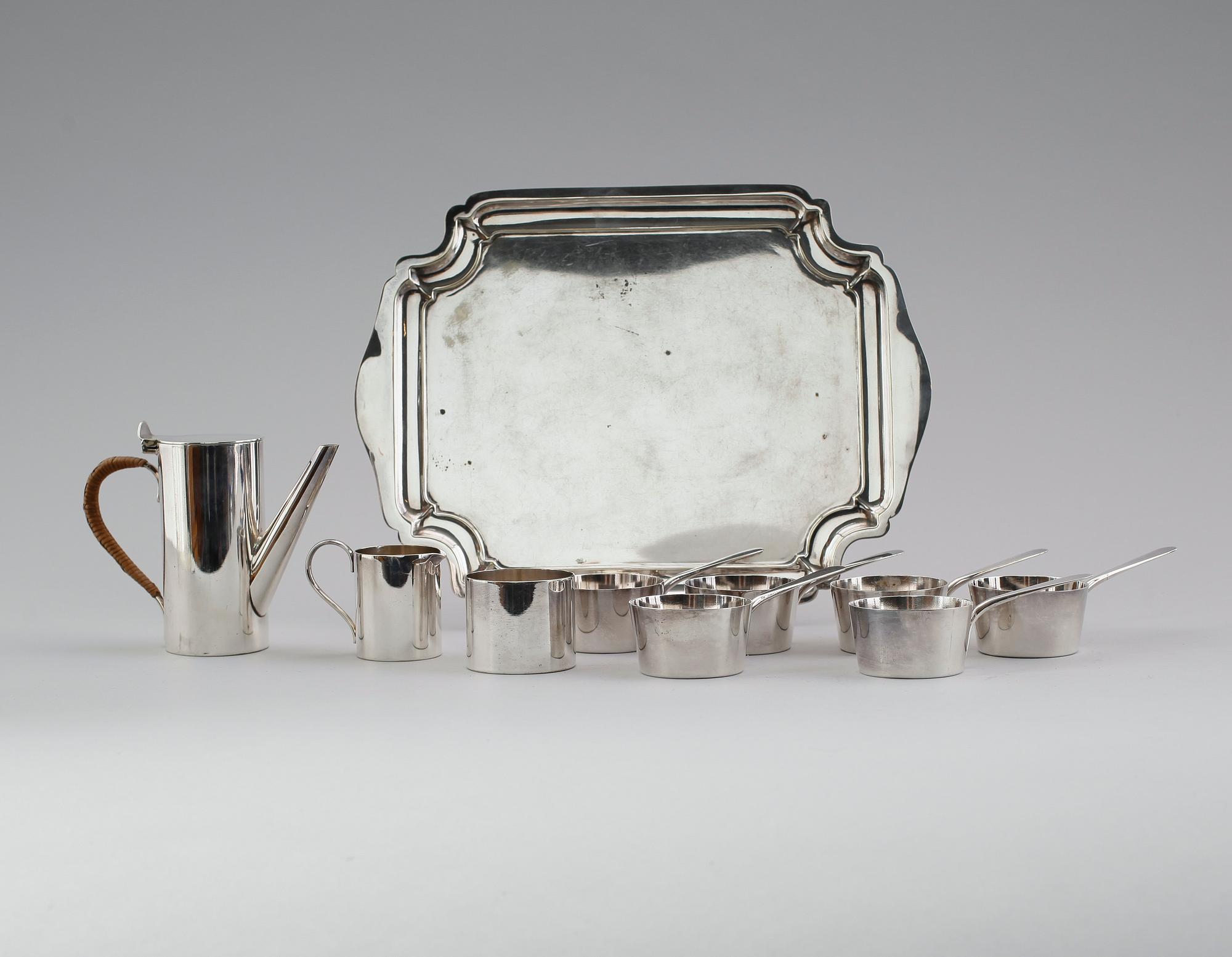 CHOKLADSERVIS, 10 delar, nysilver, England, 1900-talets första hälft.