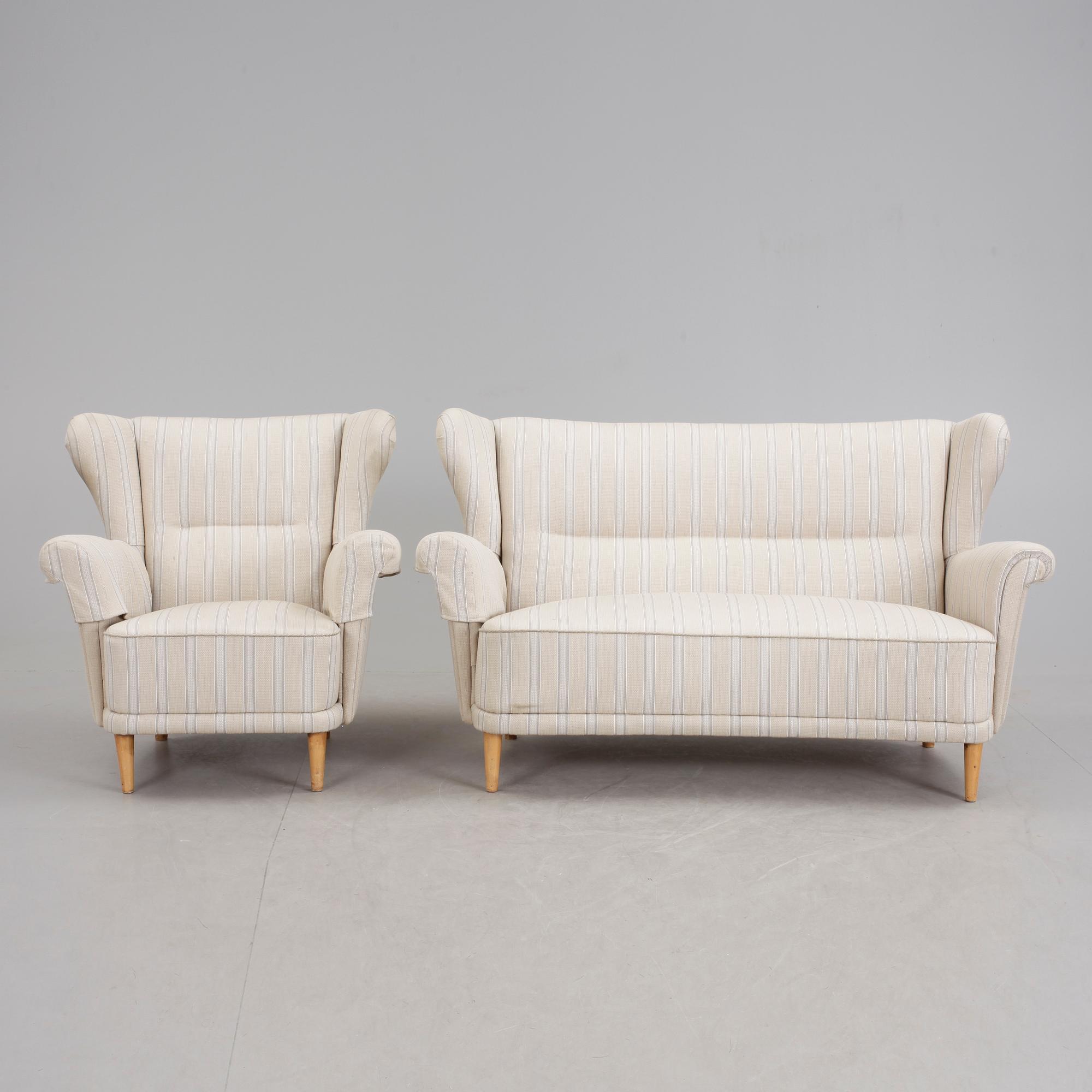 SOFFA OCH FÅTÖLJ, 1940-tal.