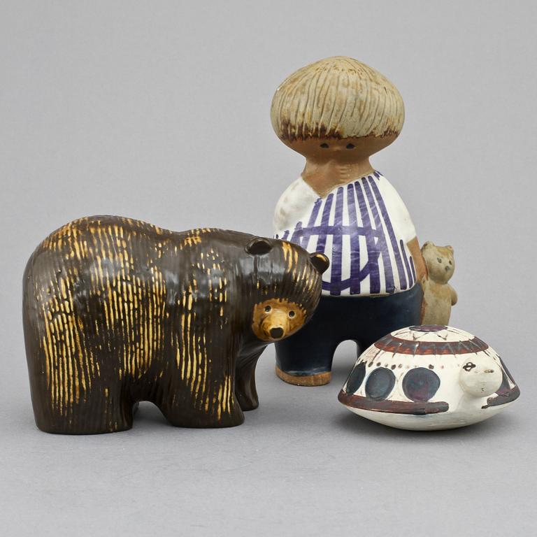 FIGURINER, 3 st, stengods, Lisa Larson, Gustavsberg, 1900-tal.