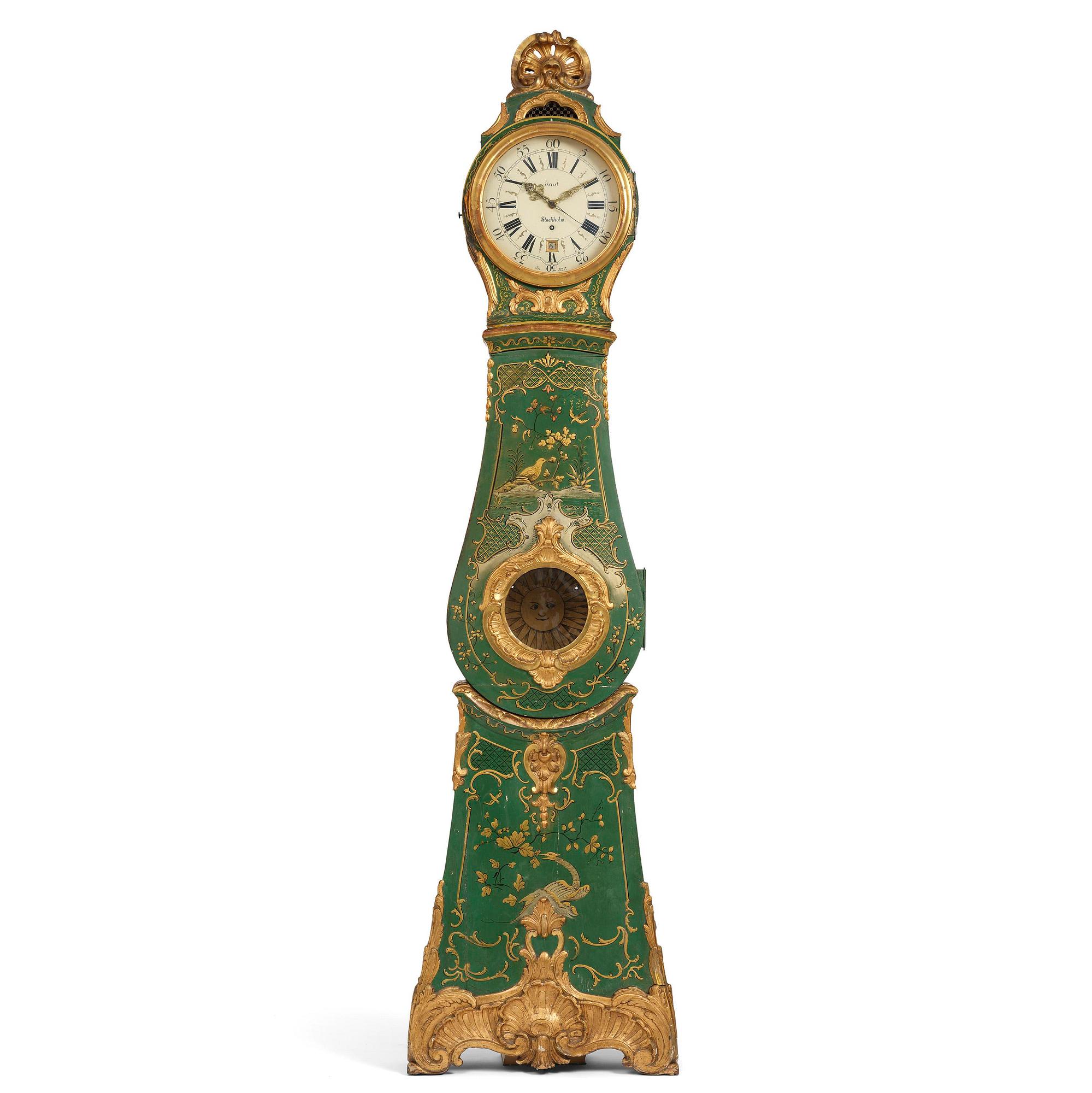 A rococo longcase clock by P. Ernst (watchmaker in Stockholm 1753-84).