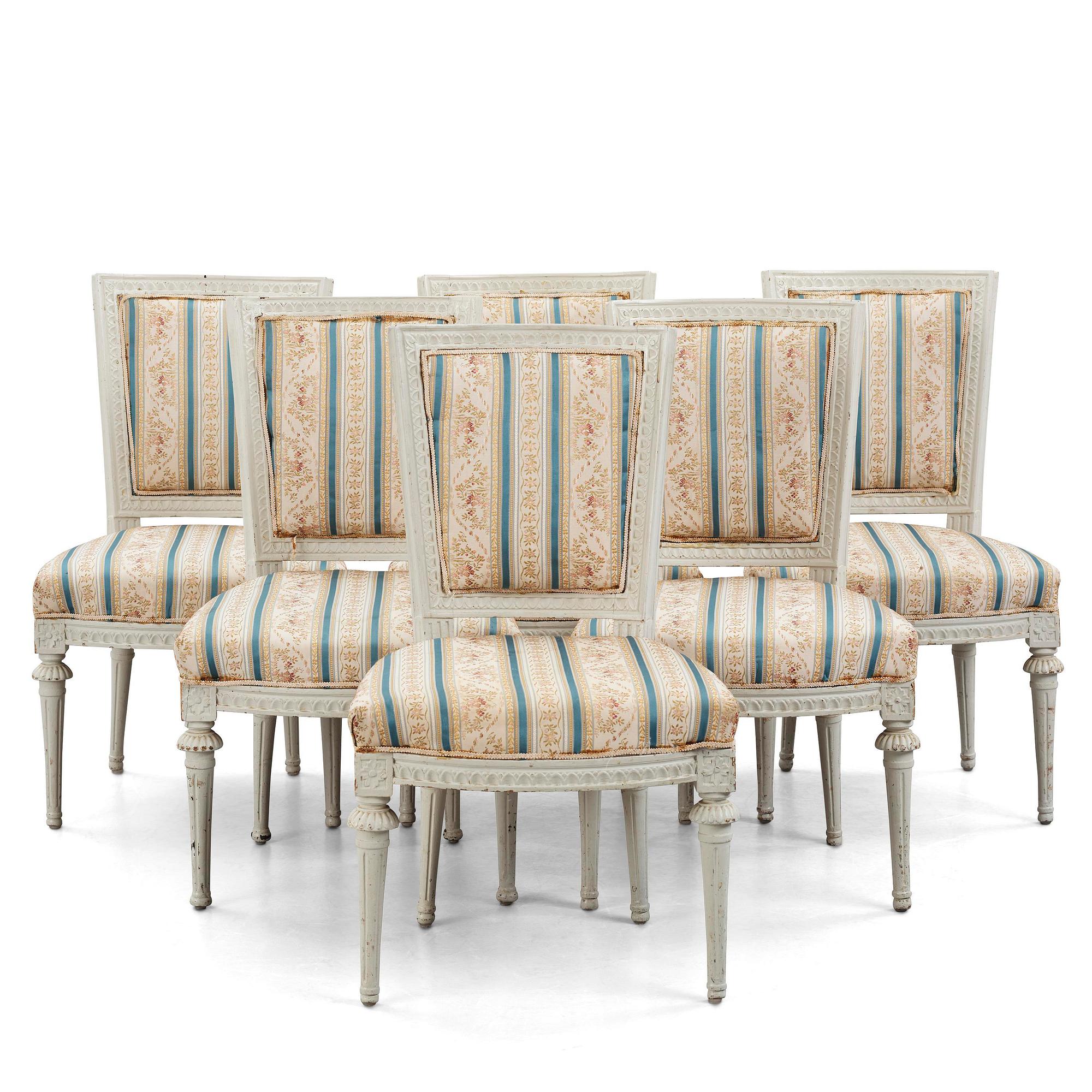 A set of six late Gustavian chairs by E. Ståhl (master in Stockholm 1794-1820).