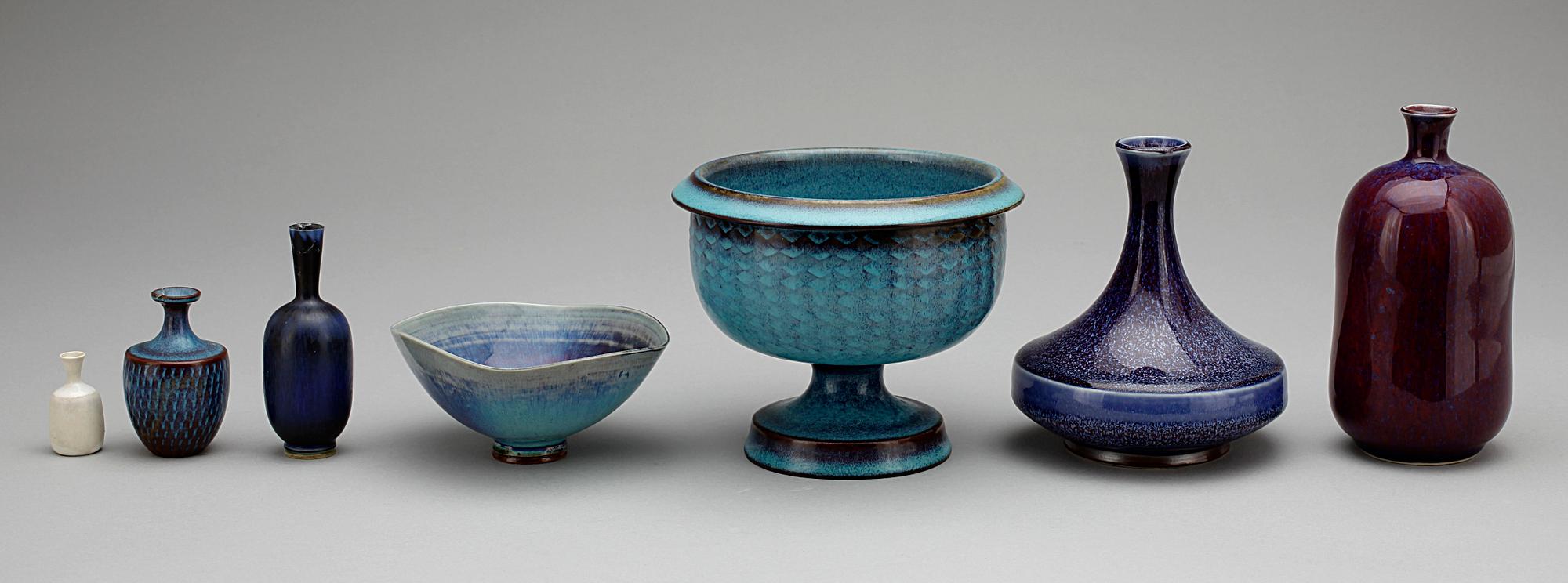 VASER OCH SKÅLAR, 7 delar, bla Stig Lindberg, sign,  Gustavsberg.