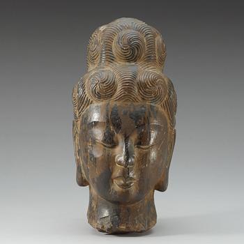 A Ming-style stone head of Buddha.