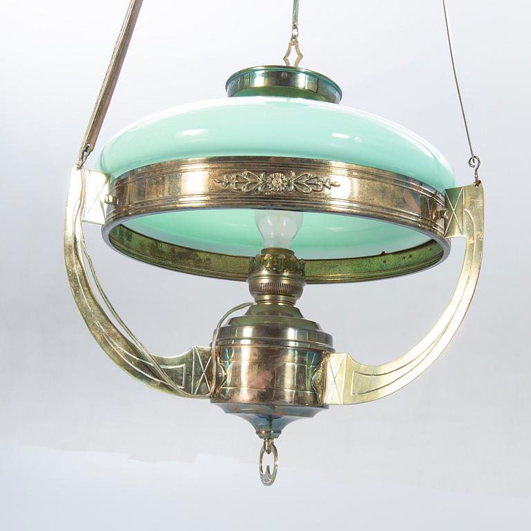 A Jugend brass ceiling lamp.