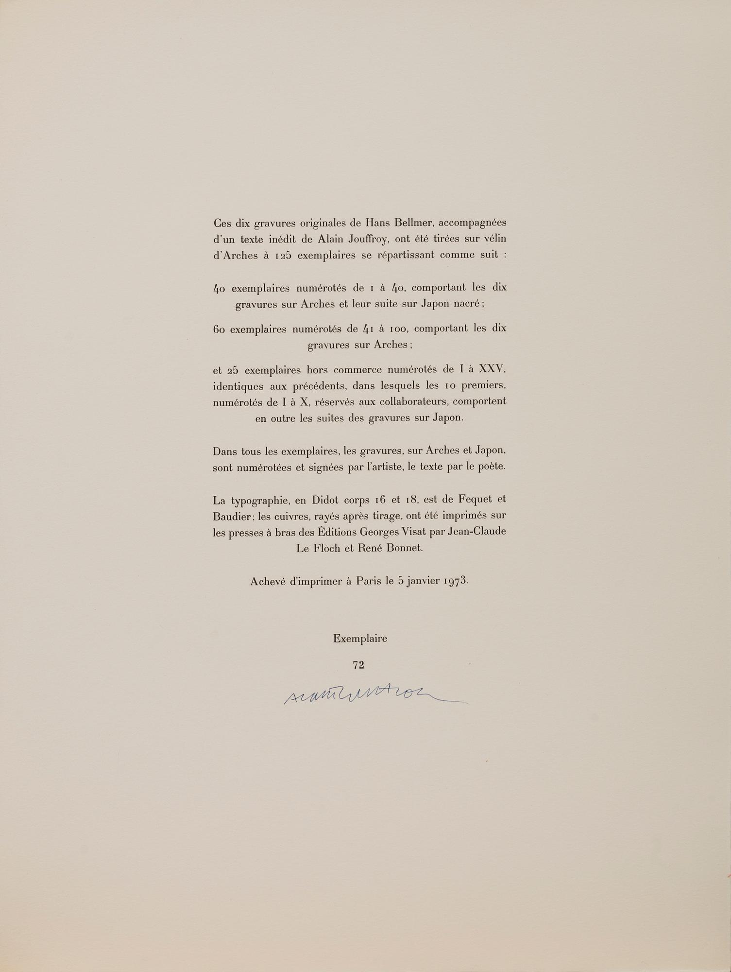 HANS BELLMER, "Les anagrammes du corps". 10 etchings, 1973, each signed in pencil and numbered 72/100.