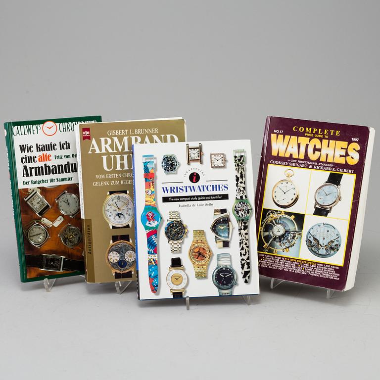A lot of eleven books and booklets regarding watches.