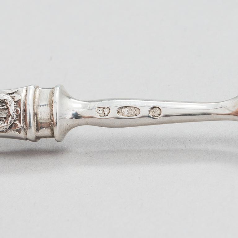 Four pieces of Russian silver cutlery.
