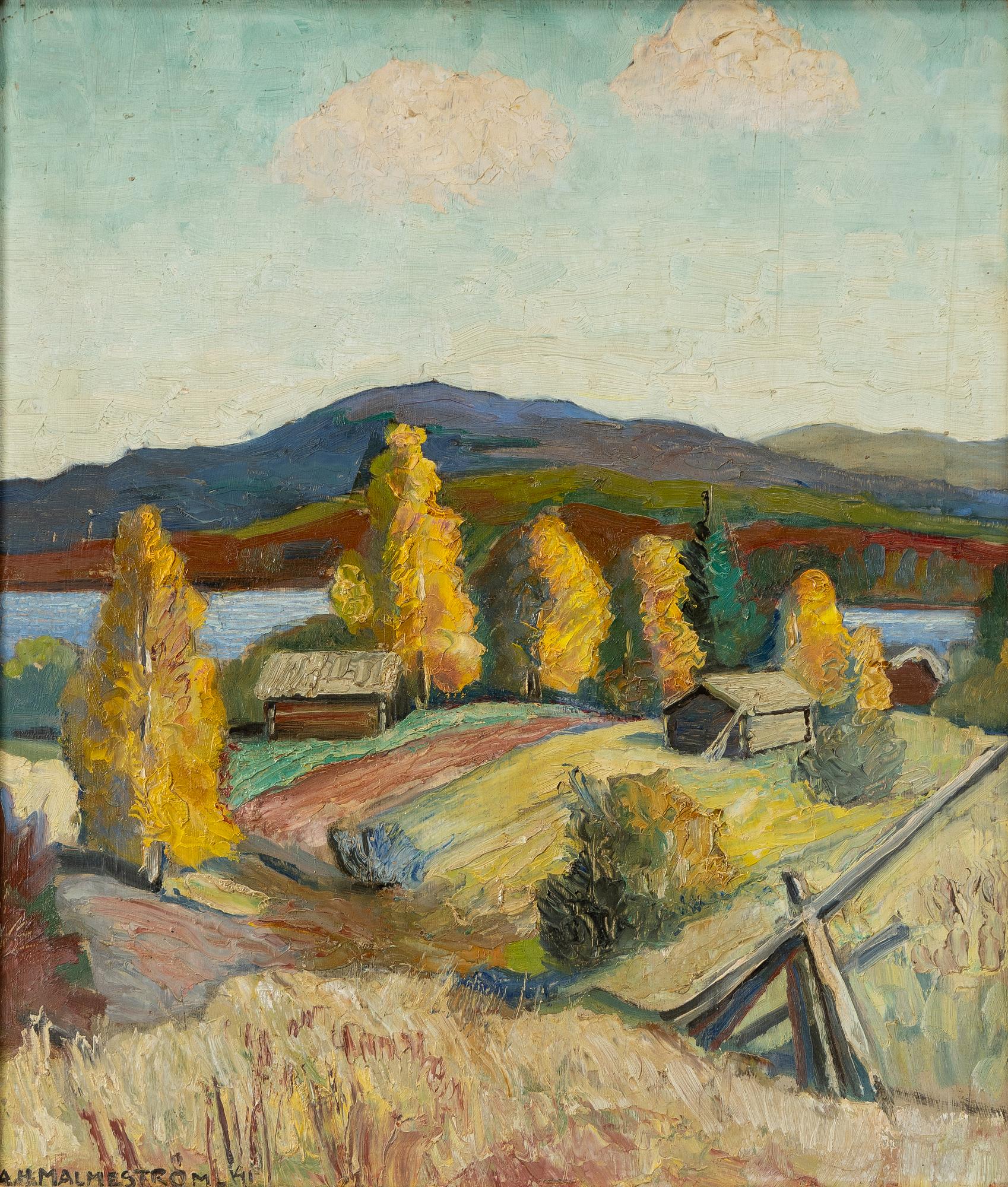 Akke Hugh Malmeström, "Höst-björkar vid Siljan" (Siljansnäs).