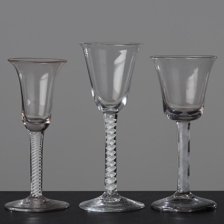 A set of three odd glasses, England, 18th Century.