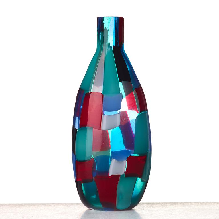 Fulvio Bianconi, flaska, glas "Pezzato", Venini, Italien, 1950-tal,