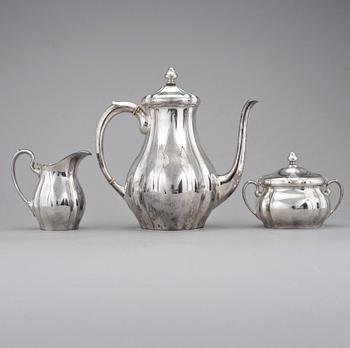 KAFFESERVIS, 3 delar, silver, troligen Tyskland. Vikt 1100 g.