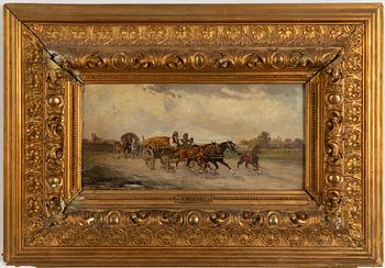 Unknown artist, 19th century, Family in horse and carriage.